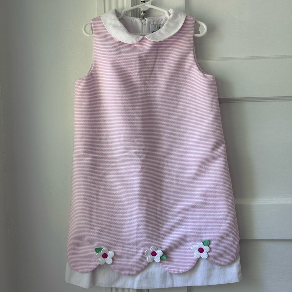 Florence Eisenman Striped Pique Dress with Petal Collar and Flower Details